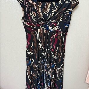 Jones New York silk Black with abstract print Ruched Midi Dress. Officesiren